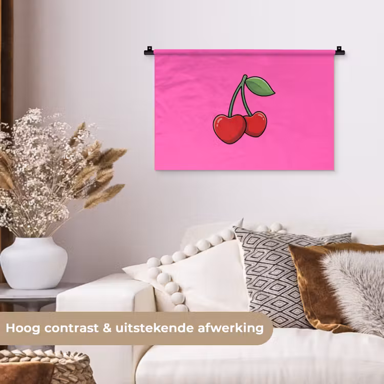 Kers - Roze - Fruit Wandkleed katoen klein -sfeer1