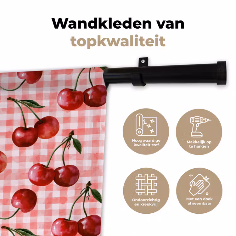Kersen - Blokken - Rood Wandkleed katoen klein 269 -sfeer2