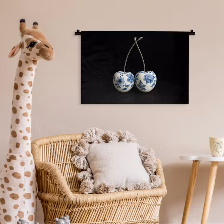 Kersen - Delfts blauw - Fruit Wandkleed katoen klein -wsfeer5_kind