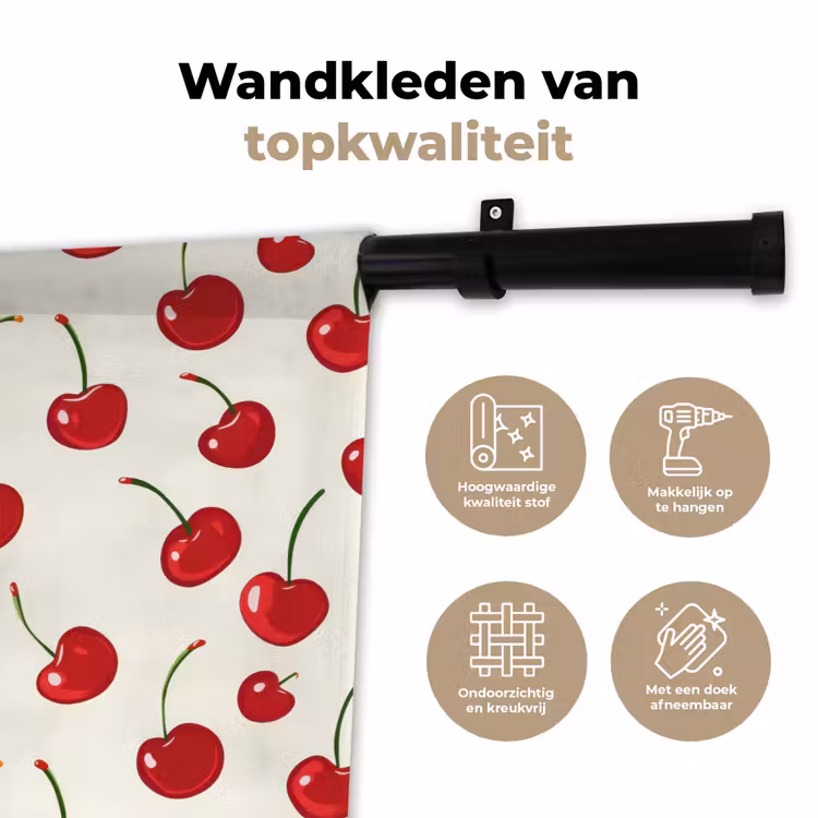 Kersen - Minimalistisch - Rood Wandkleed katoen klein 269 -sfeer2