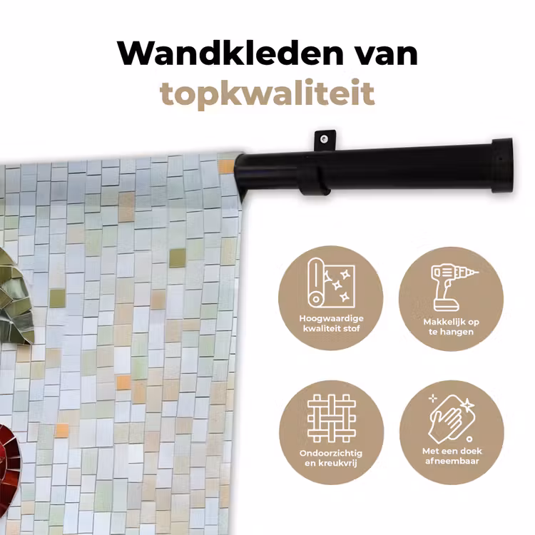 Kersen - Rood - Mozaïek - Blaadjes Wandkleed katoen klein -sfeer2