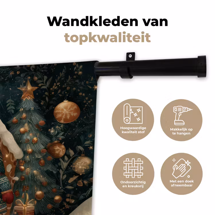 Kerst - Gnomen - Peperkoekhuisje - Rood - Groen Wandkleed katoen klein -sfeer2
