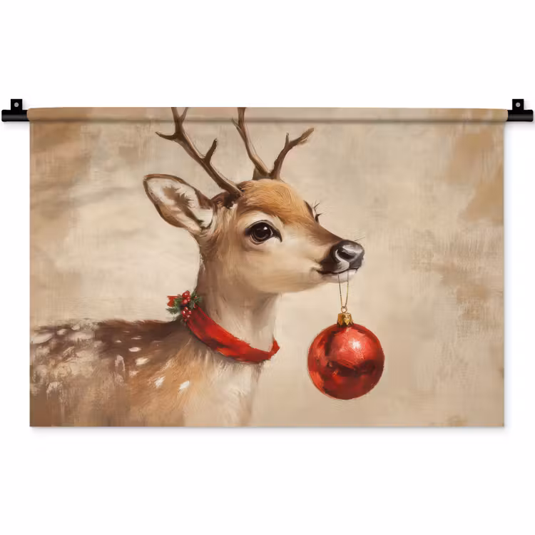 Kerst - Hert - Gewei - Kerstbal - Rendier Wandkleed katoen klein -zz3d