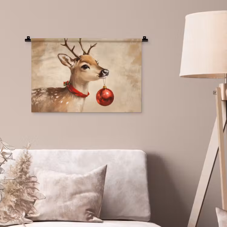 Kerst - Hert - Gewei - Kerstbal - Rendier Wandkleed katoen klein -sfeer4
