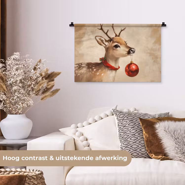 Kerst - Hert - Gewei - Kerstbal - Rendier Wandkleed katoen klein -sfeer1