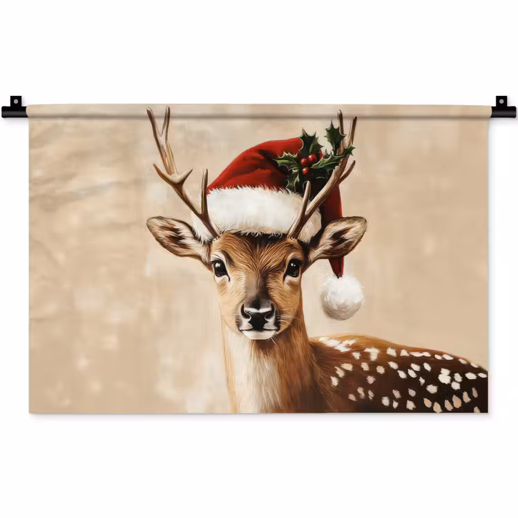 Kerst - Hert - Gewei - Rood Wandkleed katoen klein -zz3d