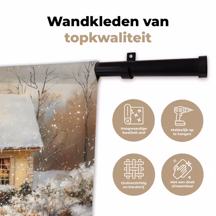 Kerst - Huis - Winter - Sneeuw Wandkleed katoen klein -sfeer2
