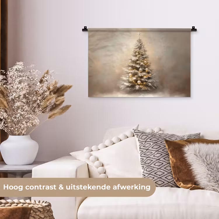 Kerst - kerstboom - Sneeuw - Art Wandkleed katoen klein -sfeer1