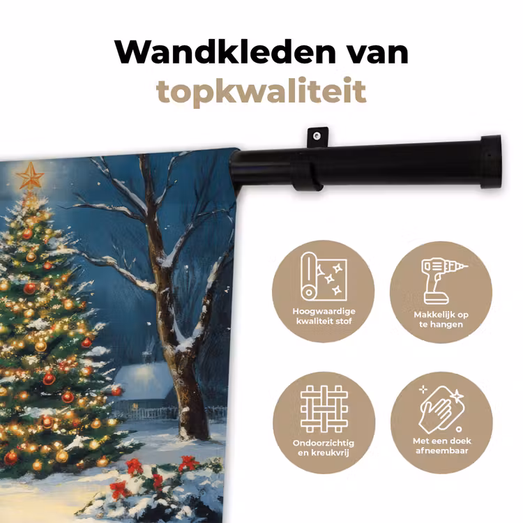 Kerst - Kerstboom - Winter - Huis - Sneeuw Wandkleed katoen klein -sfeer2