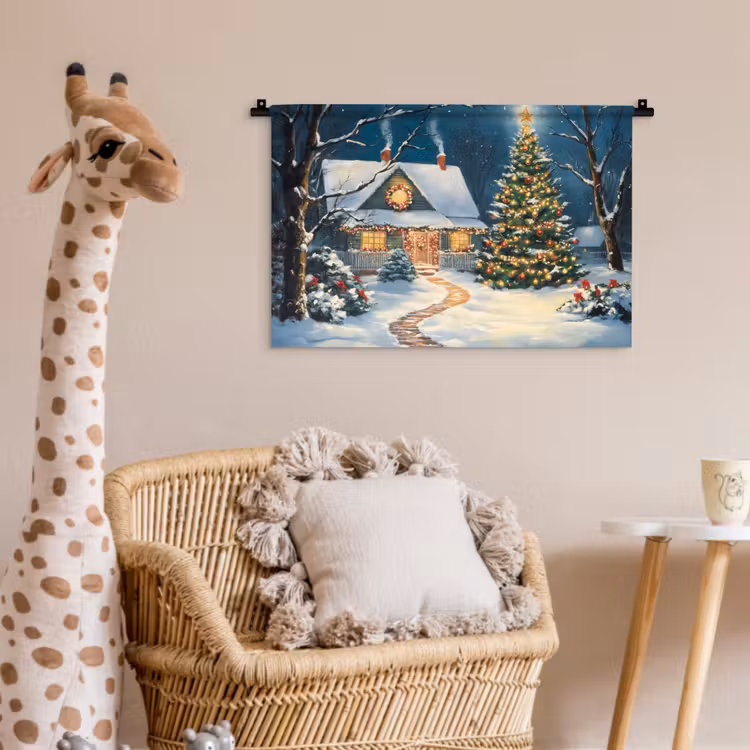 Kerst - Kerstboom - Winter - Huis - Sneeuw Wandkleed katoen klein -wsfeer5_kind