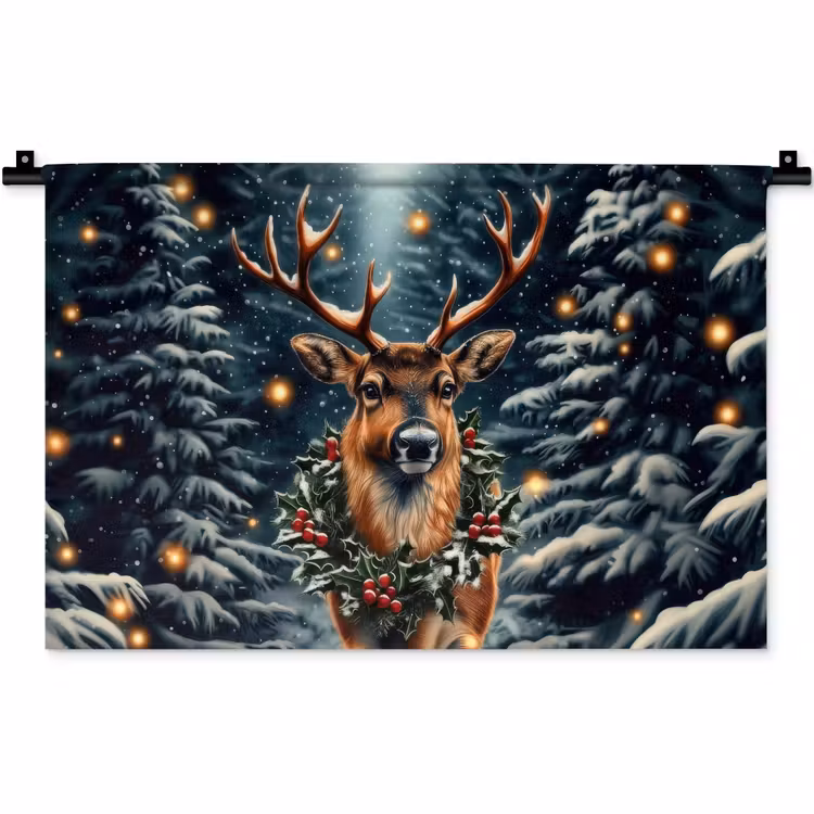 Kerst - Magie - Bos - Kleurrijk Wandkleed katoen klein -zz3d