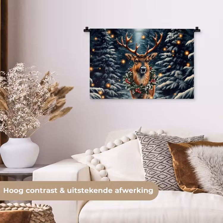 Kerst - Magie - Bos - Kleurrijk Wandkleed katoen klein -sfeer1