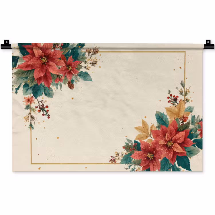 Kerst - Poinsettia - Omlijsting - Kleurrijk Wandkleed katoen klein -zz3d
