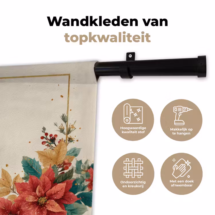 Kerst - Poinsettia - Omlijsting - Kleurrijk Wandkleed katoen klein -sfeer2