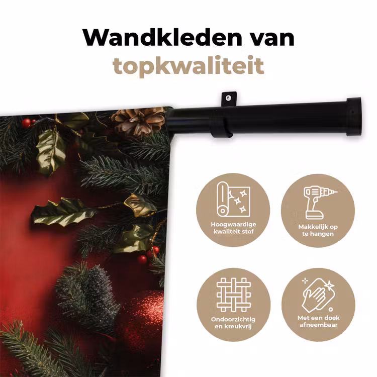 Kerst - Quote - Rood - Kerstballen Wandkleed katoen klein -sfeer2