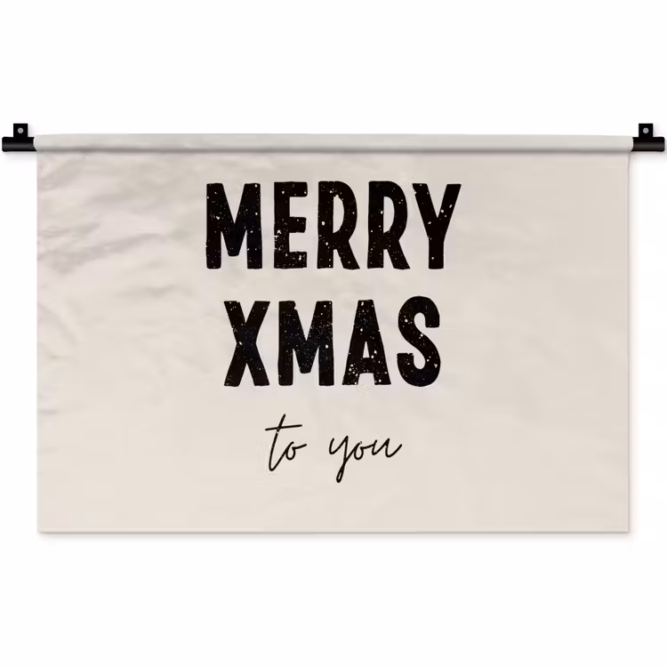 Kerst - Quotes - Merry xmas - Feestdagen - Zwart Wandkleed katoen klein -zz3d