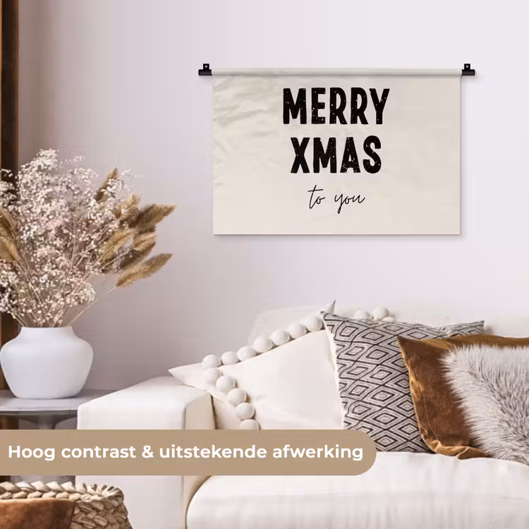 Kerst - Quotes - Merry xmas - Feestdagen - Zwart Wandkleed katoen klein -sfeer1