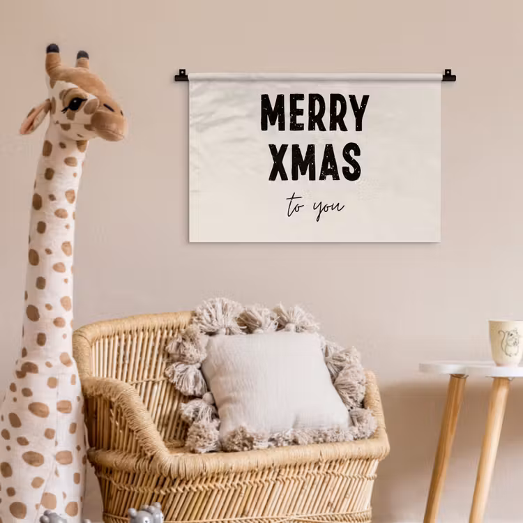 Kerst - Quotes - Merry xmas - Feestdagen - Zwart Wandkleed katoen klein -wsfeer5_kind