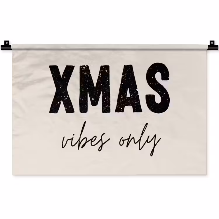 Kerst - Spreuk - xmas vibes only - Beige Wandkleed katoen klein -zz3d