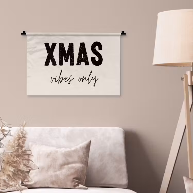 Kerst - Spreuk - xmas vibes only - Beige Wandkleed katoen klein -sfeer4
