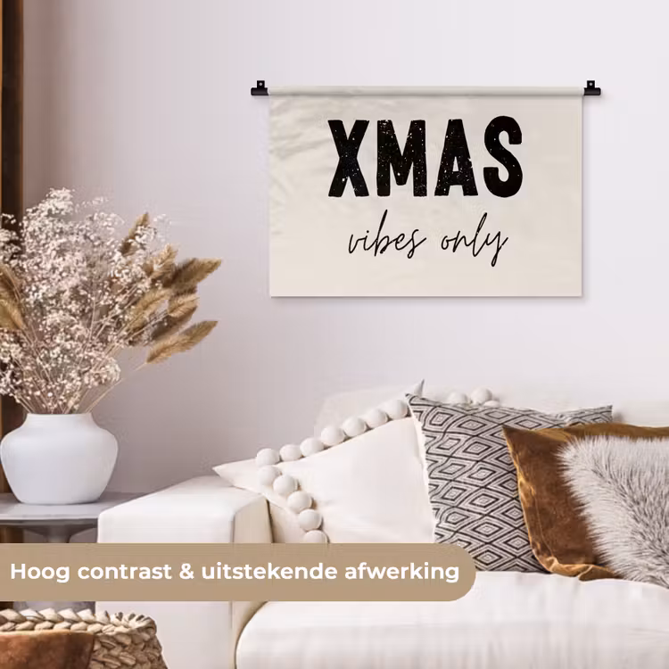 Kerst - Spreuk - xmas vibes only - Beige Wandkleed katoen klein -sfeer1