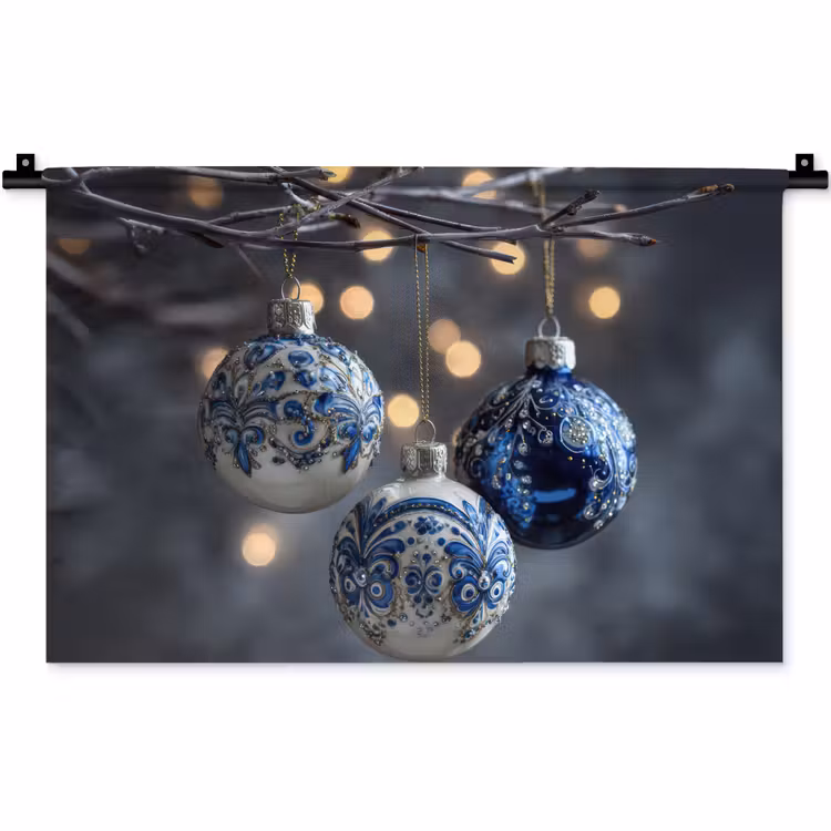 Kerstbal - Versierd - Blauw Wandkleed katoen klein -zz3d