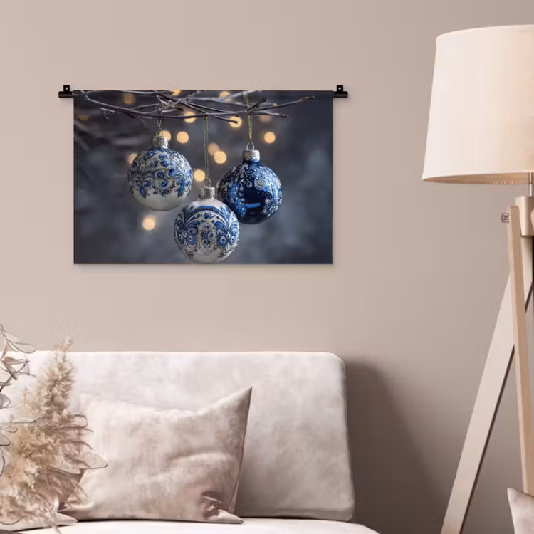 Kerstbal - Versierd - Blauw Wandkleed katoen klein -sfeer4
