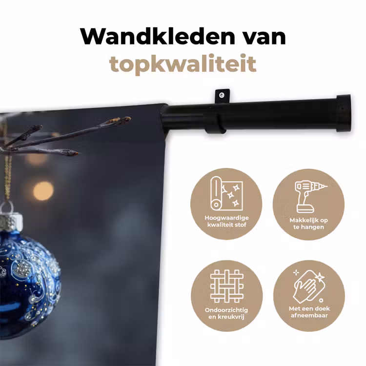Kerstbal - Versierd - Blauw Wandkleed katoen klein -sfeer2