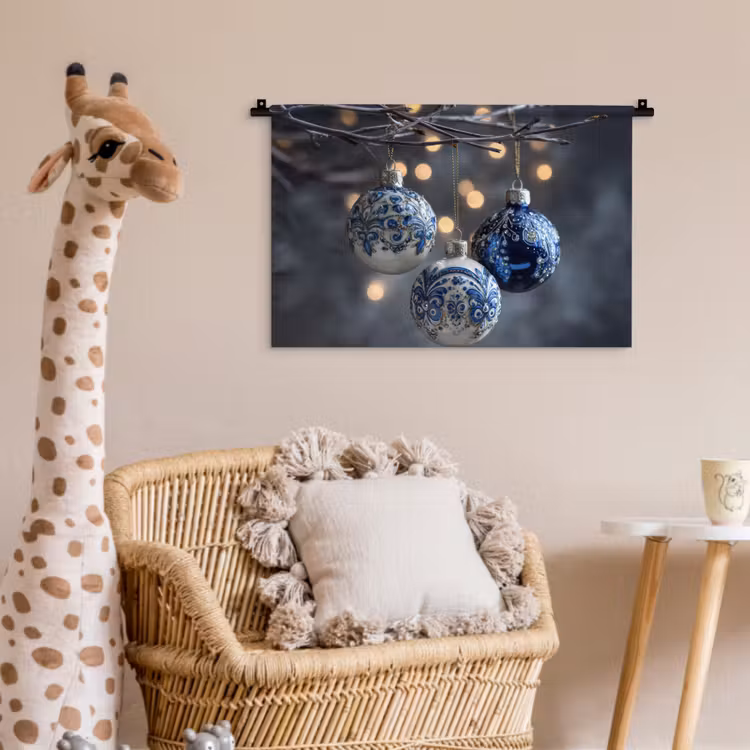Kerstbal - Versierd - Blauw Wandkleed katoen klein -wsfeer5_kind