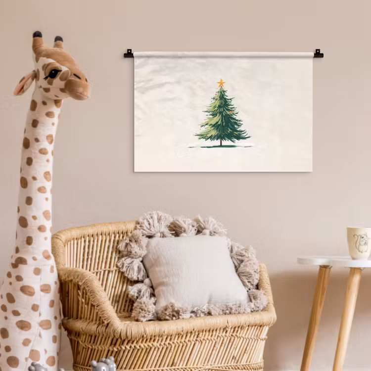 Kerstboom - Illustratie - Ster - Sneeuw Wandkleed katoen klein -wsfeer5_kind