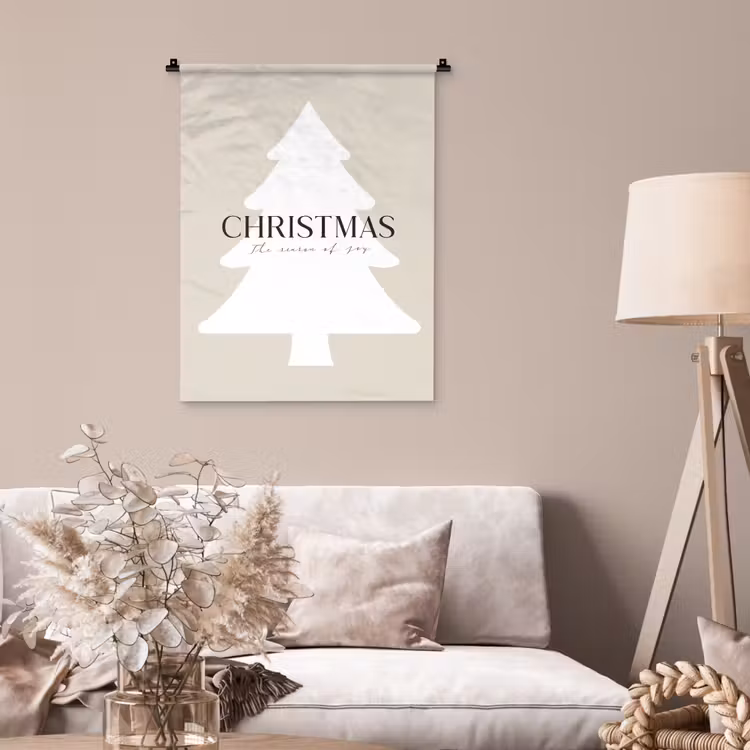 Kerstboom - Japandi - Christmas - Beige Wandkleed katoen klein -sfeer4