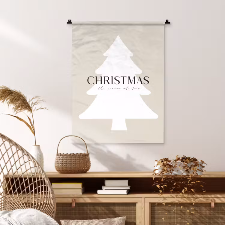 Kerstboom - Japandi - Christmas - Beige Wandkleed katoen klein -sfeer5