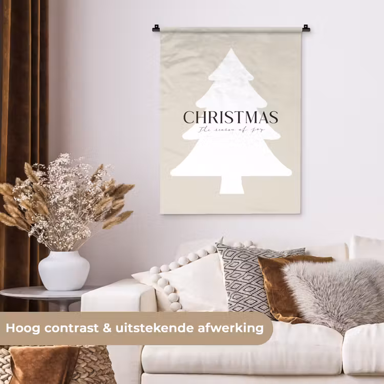 Kerstboom - Japandi - Christmas - Beige Wandkleed katoen klein -sfeer1