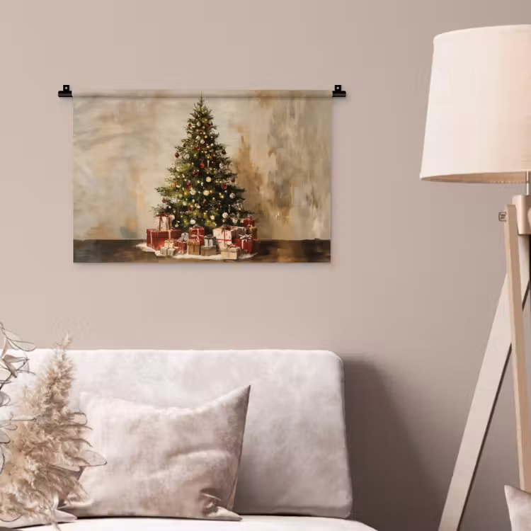 Kerstboom - Versierd - Kleurrijk Wandkleed katoen klein -sfeer4