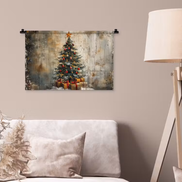 Kerstboom - Vintage - Kerst - Cadeau Wandkleed katoen klein -sfeer4