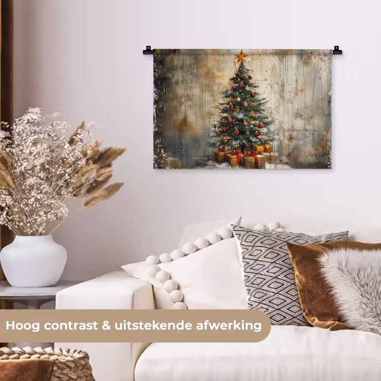 Kerstboom - Vintage - Kerst - Cadeau Wandkleed katoen klein -sfeer1