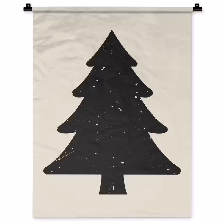 Kerstboom - Zwarte kerstboom - Boom - Japandi Wandkleed katoen klein -zz3d