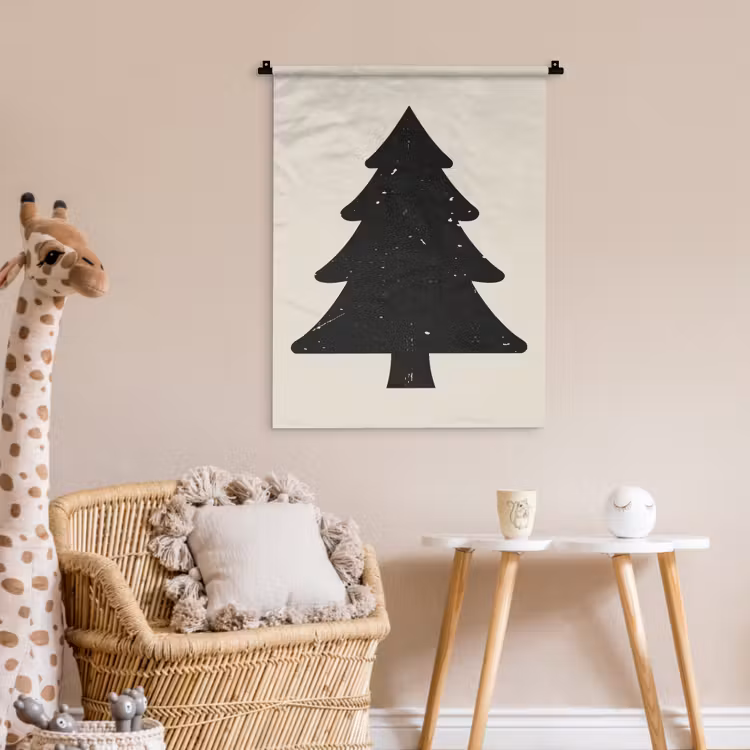 Kerstboom - Zwarte kerstboom - Boom - Japandi Wandkleed katoen klein -wsfeer5_kind