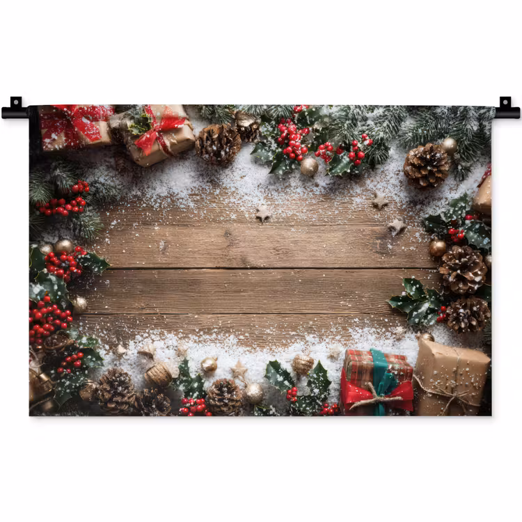 Kerstdecoratie - Geschenken - Hout - Veelkleurig Wandkleed katoen klein -zz3d