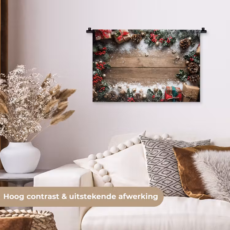 Kerstdecoratie - Geschenken - Hout - Veelkleurig Wandkleed katoen klein -sfeer1