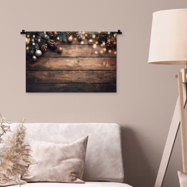 Kerstdecoratie - Houten - Dennenappel - Bruin Wandkleed katoen klein -sfeer4