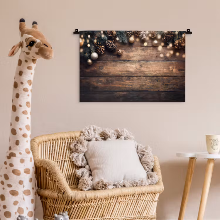 Kerstdecoratie - Houten - Dennenappel - Bruin Wandkleed katoen klein -wsfeer5_kind