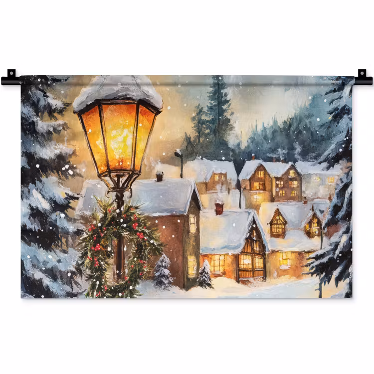 Kerstdorp - Huizen - Sneeuw - Kerst Wandkleed katoen klein -zz3d