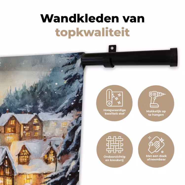 Kerstdorp - Huizen - Sneeuw - Kerst Wandkleed katoen klein -sfeer2