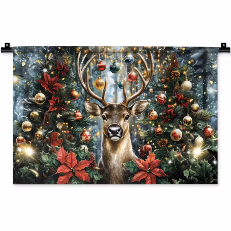 Kerstfeest - Dennenbos - Rood Wandkleed katoen klein -zz3d