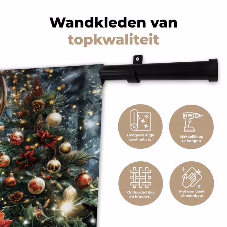 Kerstfeest - Dennenbos - Rood Wandkleed katoen klein -sfeer2