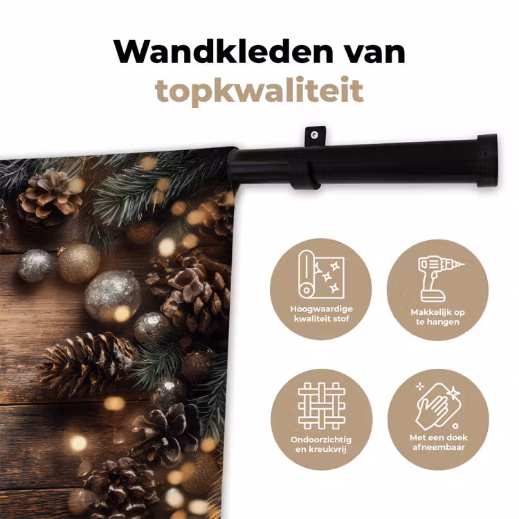Kersthoekdecoratie - Dennenappels - Lichtjes Wandkleed katoen klein -sfeer2