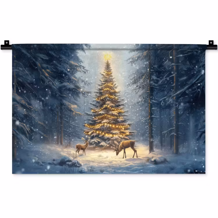 Kerstlicht - Woud - Hert - Donker Wandkleed katoen klein -zz3d