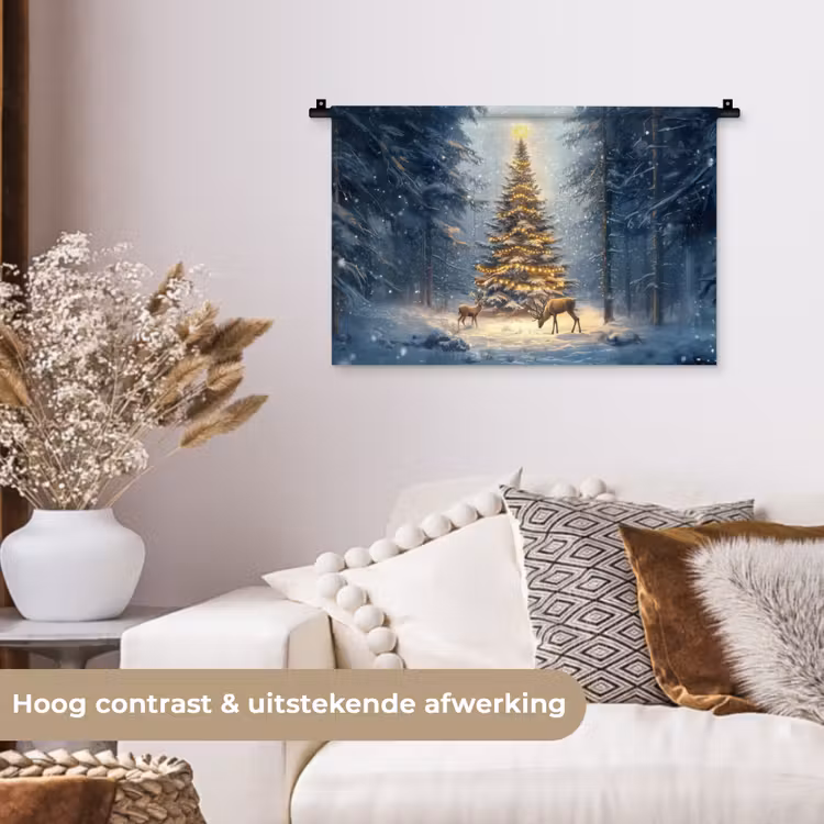 Kerstlicht - Woud - Hert - Donker Wandkleed katoen klein -sfeer1