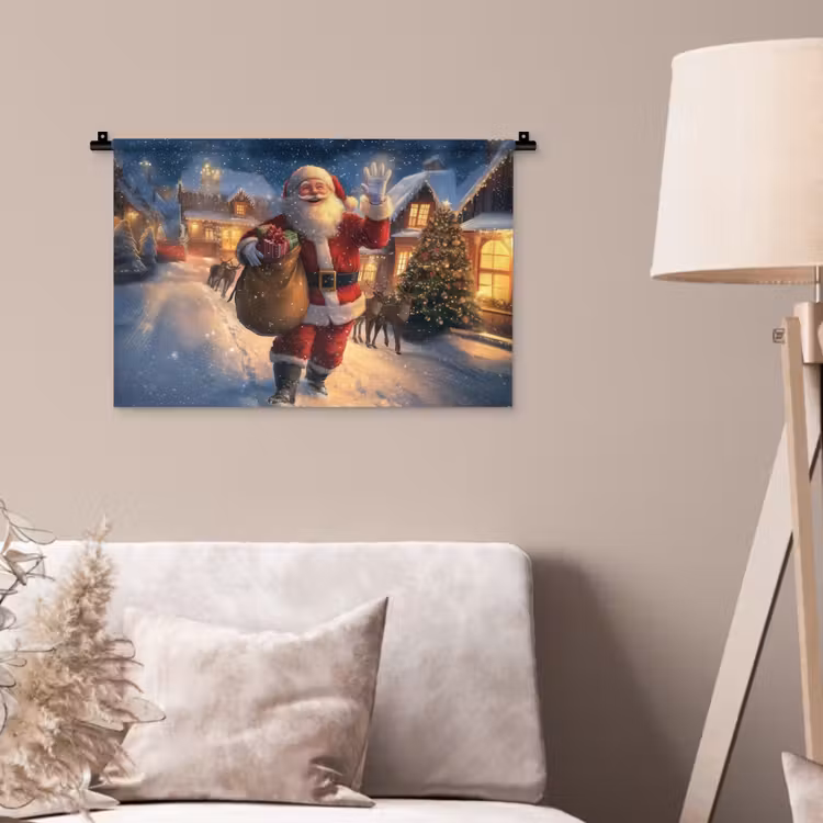 Kerstman - Dorp - Hert - Donker Wandkleed katoen klein -sfeer4